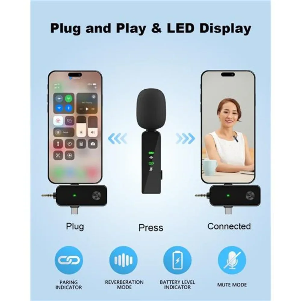 Wireless Lavalier Microphone,3 in 1 Mini Wireless Microphone w/ Noise Reduction